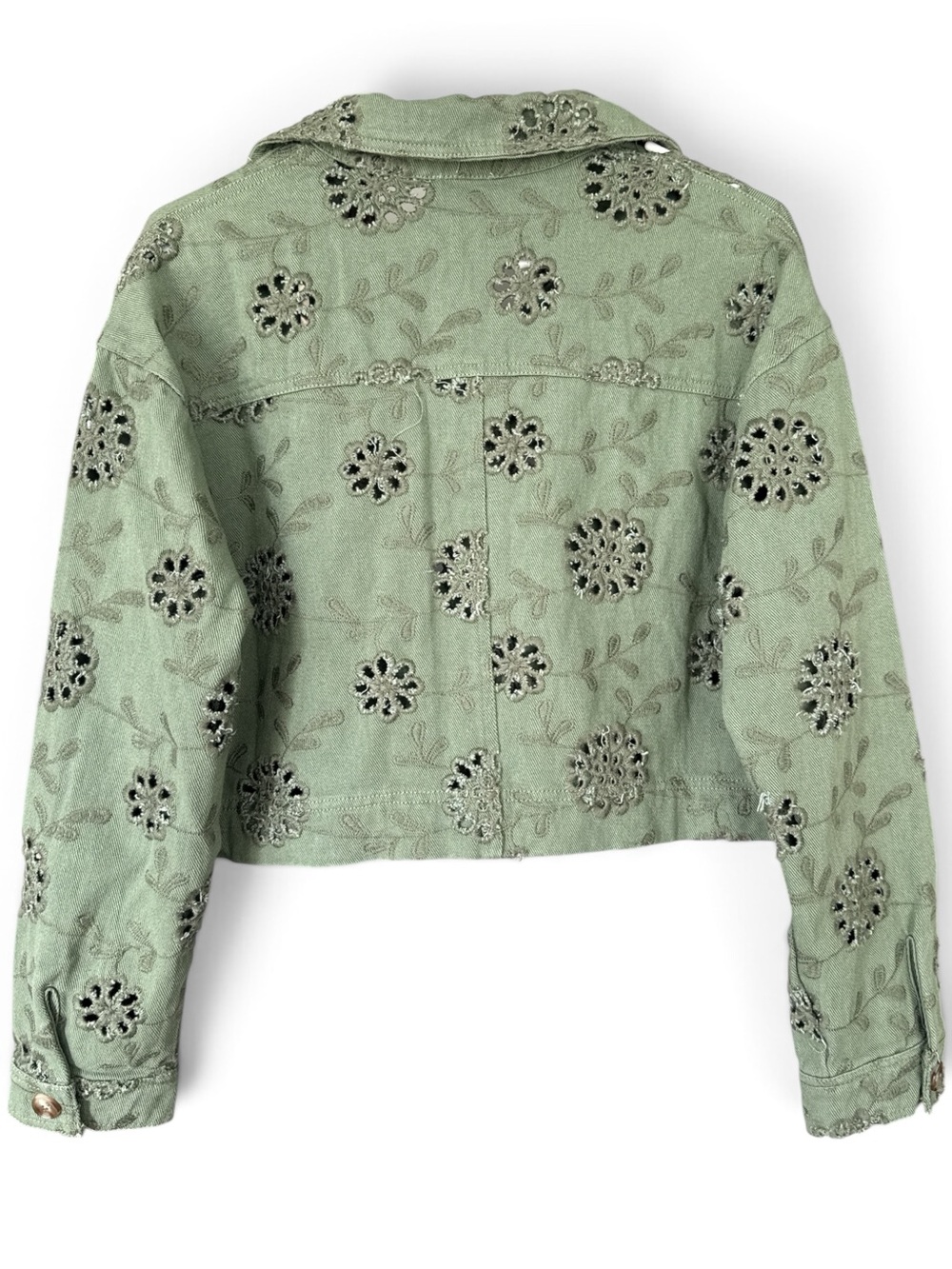 NWT Altar'd State Renesme Denim Eyelet Jacket in olive green Small - Picture 4 of 10